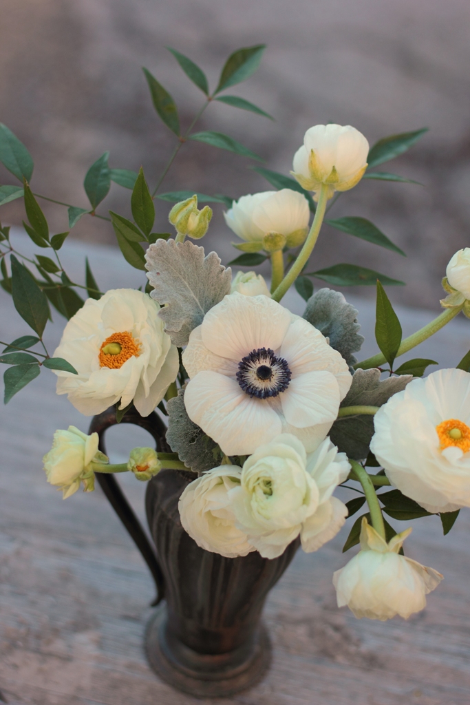 White anemone and ranunculus arrangement