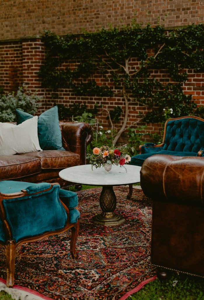 Powel House Wedding Reception | Wedding Lounge with Vintage Furniture and Flowers | Philadelphia | Flowers by Love 'n Fresh Flowers | Photo by Chellise Michael Photography