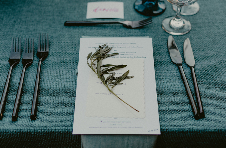 Powel House Wedding Reception | A sprig of fresh rosemary herb to garnish each guest's placesetting | Philadelphia | Flowers by Love 'n Fresh Flowers | Photo by Chellise Michael Photography