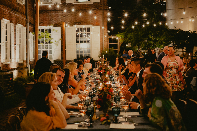 Powel House Wedding Reception | Dining in the Garden under Market Lights | Philadelphia | Flowers by Love 'n Fresh Flowers | Photo by Chellise Michael Photography