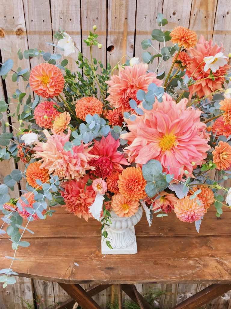 Pantone Color of the Year Living Coral Floral Inspiration for Weddings | Large urn designed by Love 'n Fresh Flowers