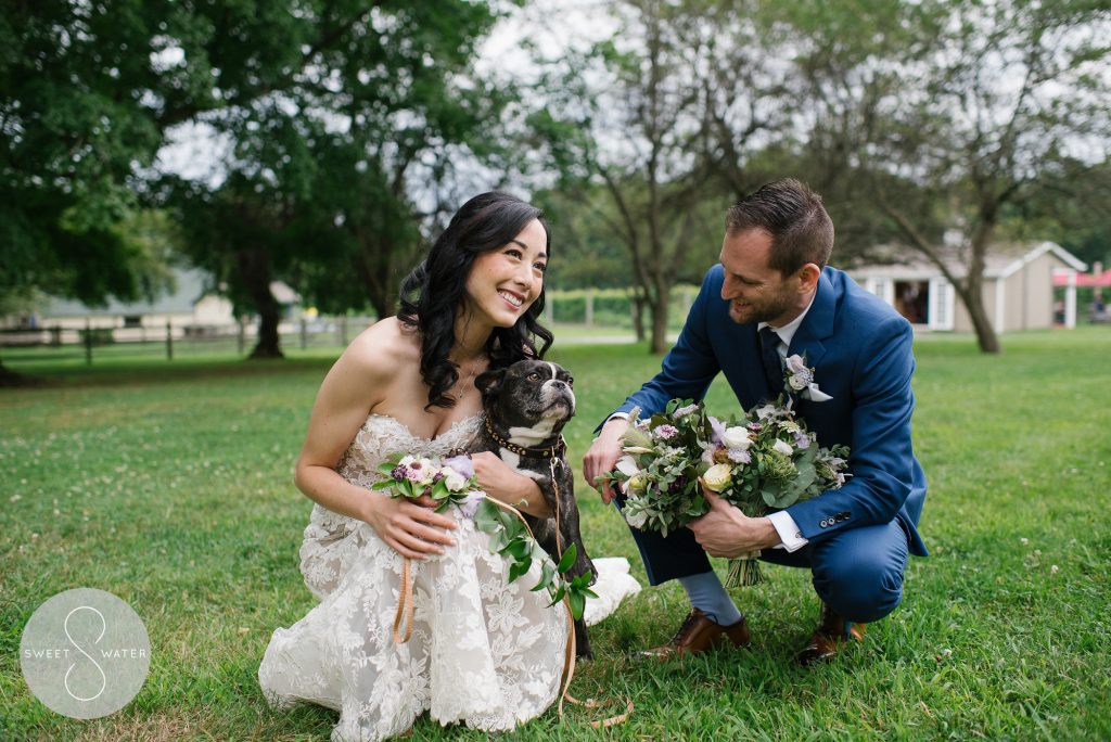 Dogs at Weddings | Chloe and Chris at Grace Winery Philadelphia | Floral leash by Love 'n Fresh Flowers | Photo by Sweetwater Portraits 