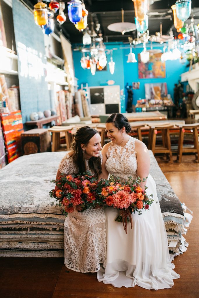 Material Culture Colorful Same-Sex Wedding | Philadelphia | Sustainable Wedding Flowers by Love 'n Fresh Flowers | Photo by Peach Plum Pear Photography