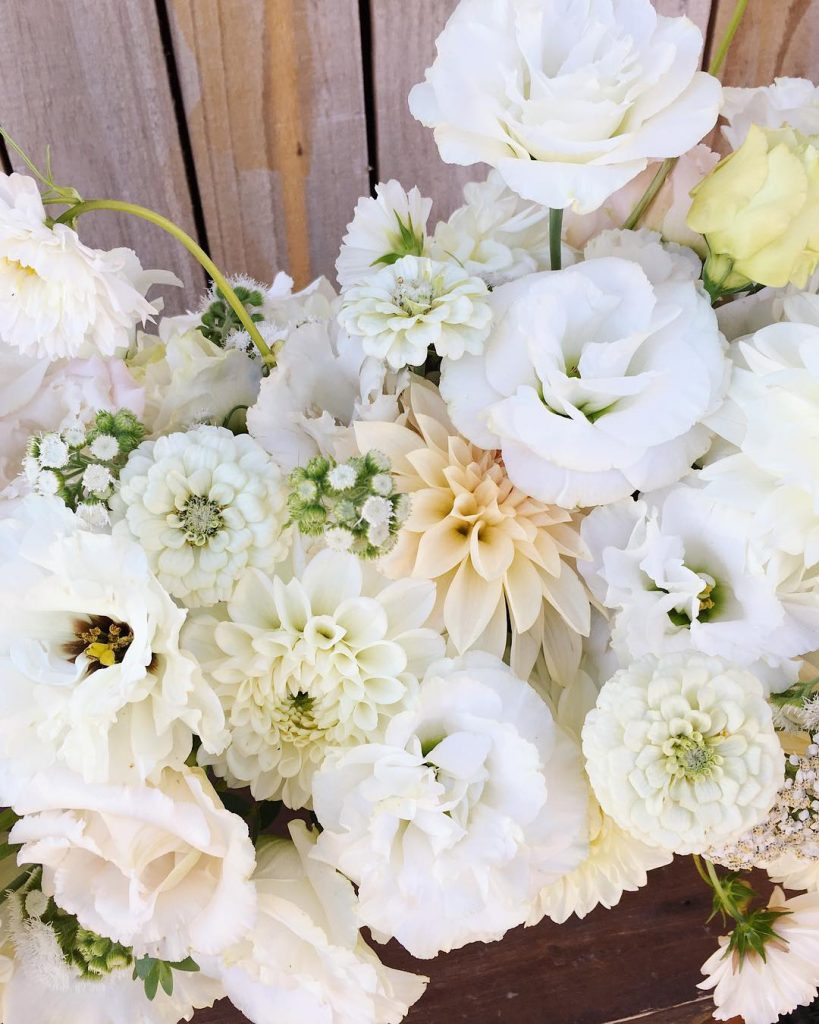 Lisianthus ABC White used in a late autumn all-white bridal bouquet grown and designed by Love 'n Fresh Flowers in Philadelphia.  