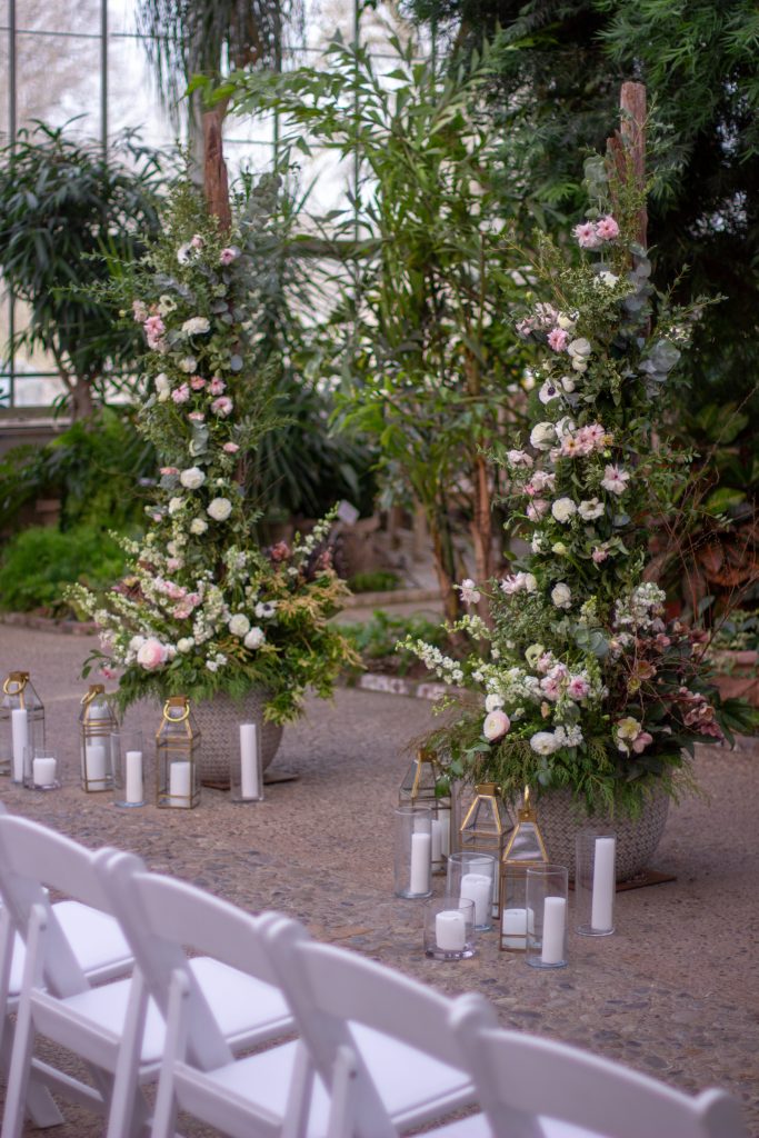 Horticulture Center Spring Wedding || Ceremony focal was an unstructured arch || Flowers and photo by Love 'n Fresh Flowers