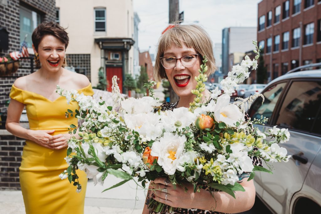 Girl Squad Goals at this MAAS Building Wedding in June with Emmal and Julian | Bridal Bouquet designed by Love 'n Fresh Flowers in Philadelphia | Photo by Michelle Johnsen Photography