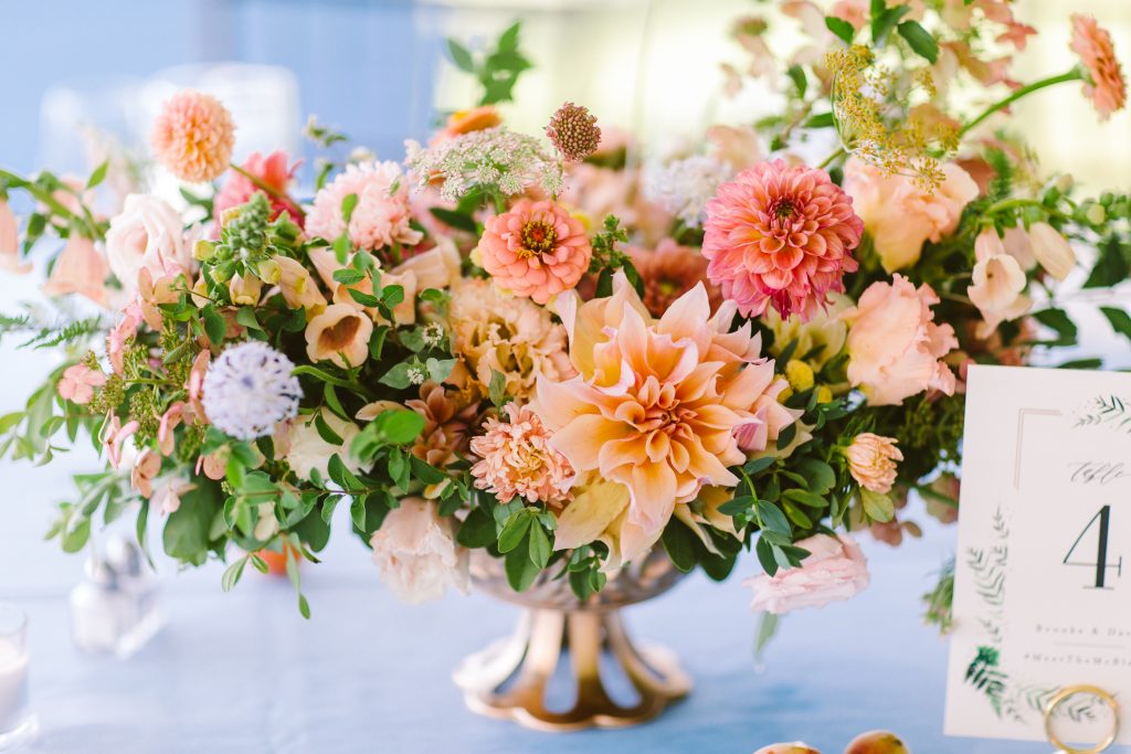 Inn at Barley Sheaf Wedding | New Hope PA| Peach, Yellow and Blue Summer Centerpieces | Flowers by Love 'n Fresh Flowers | Photo by Redfield Photography