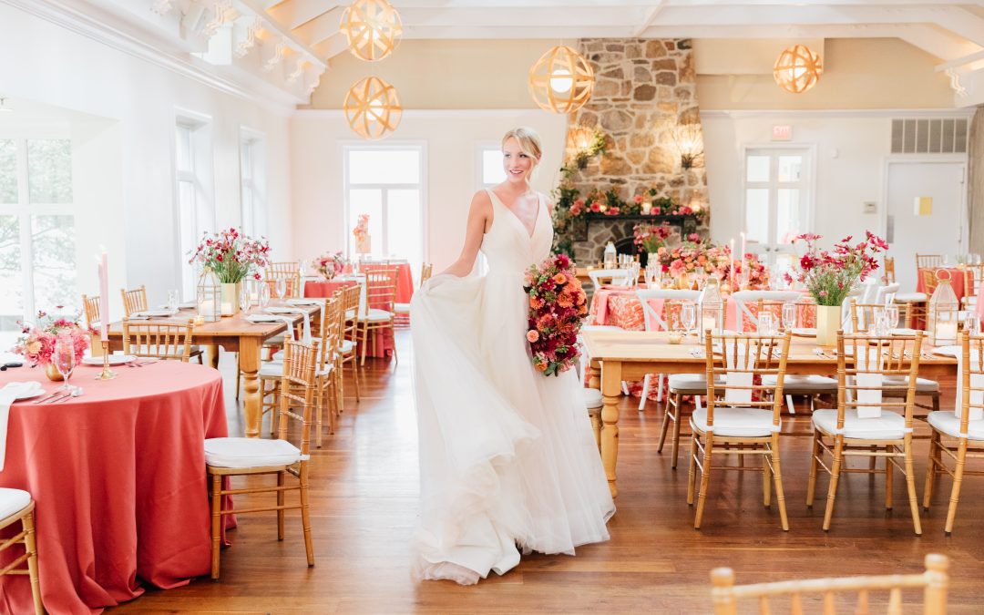 Wedding Inspiration at Pomme in Radnor with Red, Coral and Peach Blooms